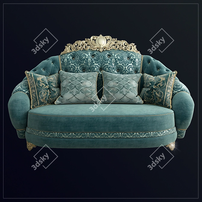 Elegant Floral Carved Wooden Sofa 3D model image 1