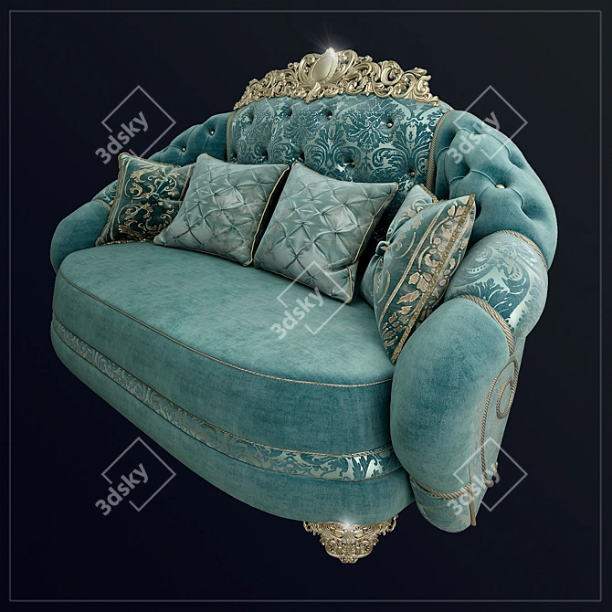 Elegant Floral Carved Wooden Sofa 3D model image 3