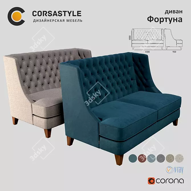 Fortune Sofa: Luxurious Comfort for your Living Space 3D model image 1