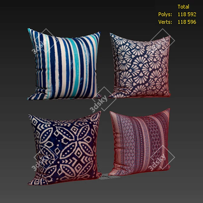 Blue Stripe Outdoor Pillow - Indigo Blue 3D model image 2