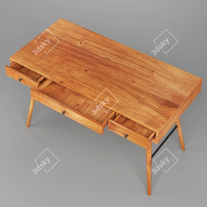 Modern Brown Wood Writing Desk 3D model image 3