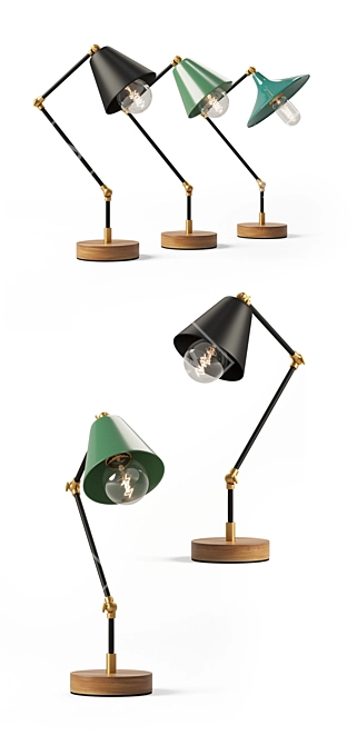 Retro Industrial Desk Lamps 3D model image 2