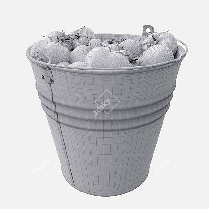 Fresh Harvest: Metal Bucket with Tomatoes 3D model image 3