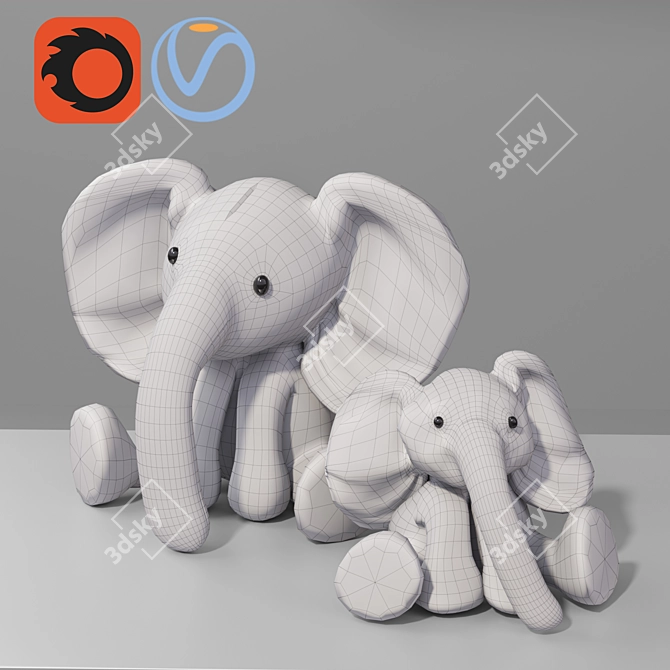 Soft Baby Elephant Plush Toy 3D model image 3