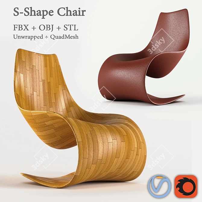 Sleek S-Shape Chair: Modern, Stylish, and Versatile 3D model image 1