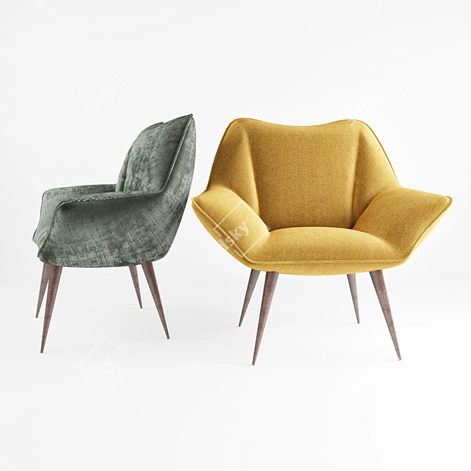 Elegant Velvet Armchair 3D model image 2