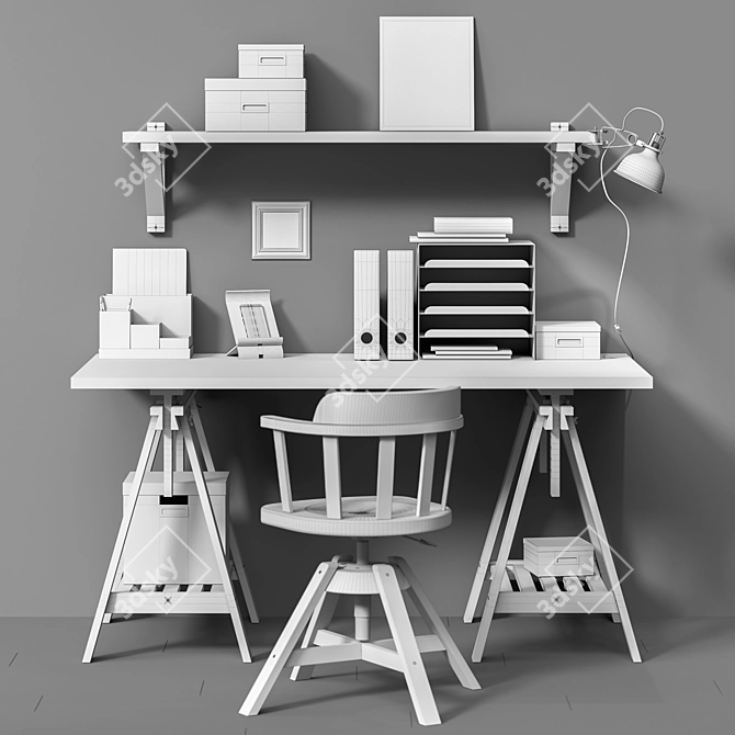 Modern White Workplace Set 3D model image 3