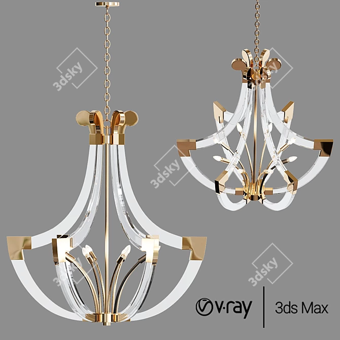 Elegant Acrylic & Brass Chandelier 3D model image 1