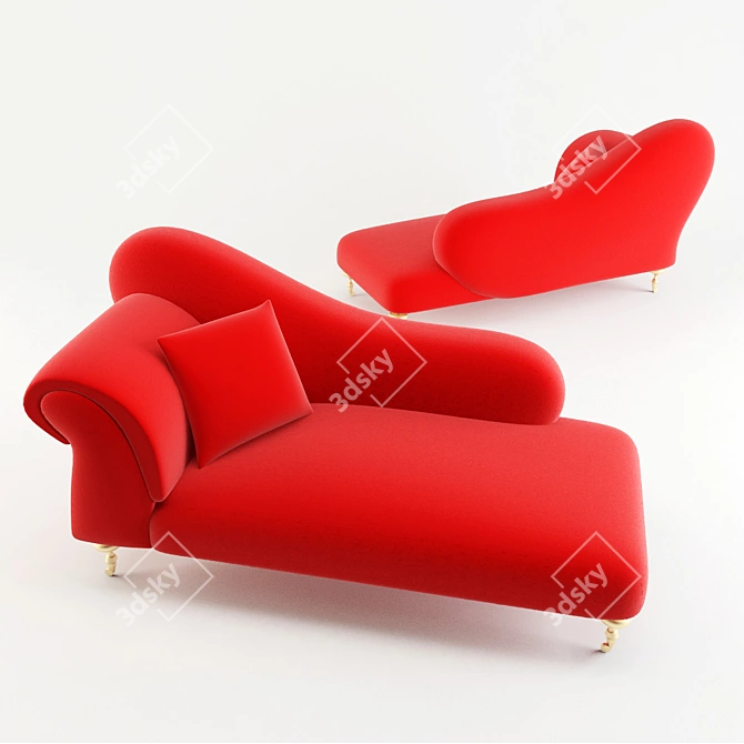 Luxurious Reed Velvet Chaise Lounger 3D model image 2