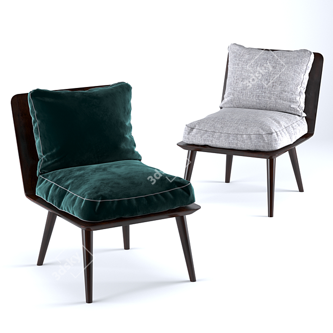 Mex Oak Plywood Chair: Dark Red Patine, Velvet Fabric 3D model image 1
