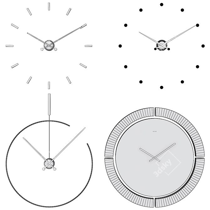 Contemporary Metal Wall Clocks 3D model image 3