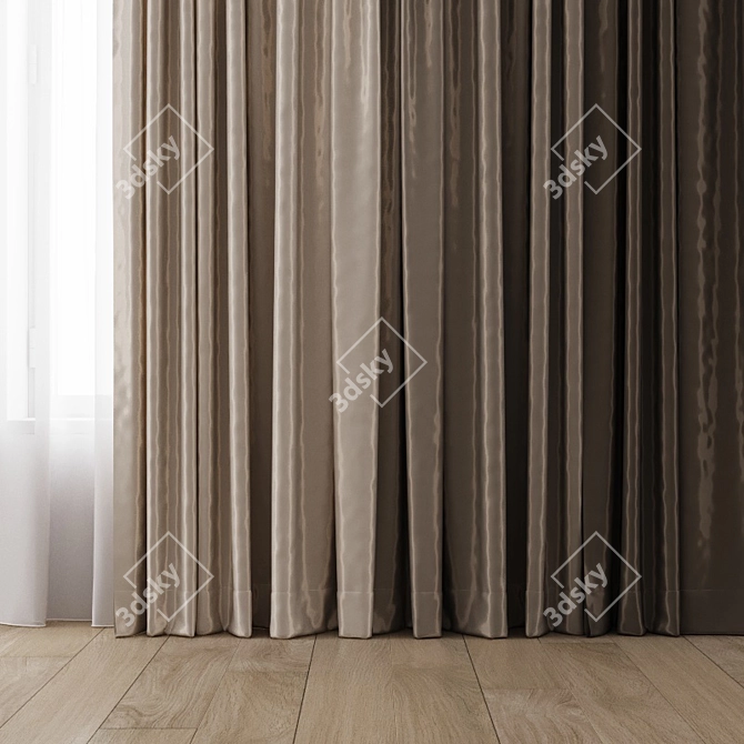 Silk Atlas Curtains & Sheer: 4 Color Options 3D model image 2