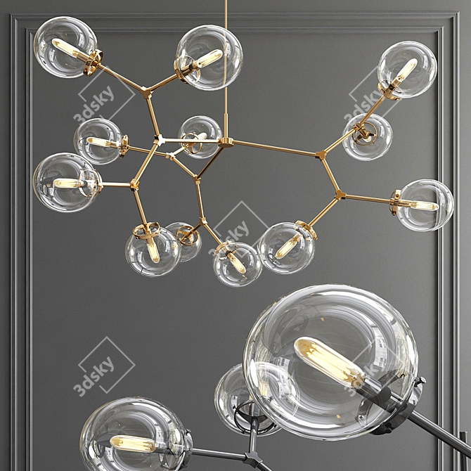 Elegant Molecular Brass Chandelier 3D model image 1