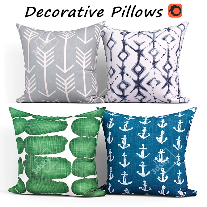 Decorative Pillow Set - Nautical, Gray Arrow, Green, Blue Tribal 3D model image 1