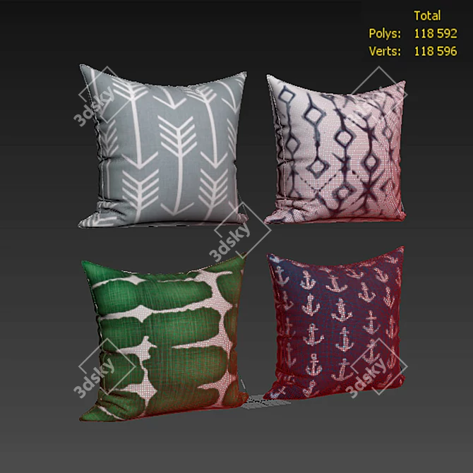 Decorative Pillow Set - Nautical, Gray Arrow, Green, Blue Tribal 3D model image 2