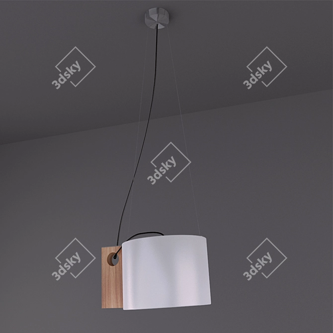 Orbed Pendant Light: Satin White Glass & Wooden Fittings 3D model image 1