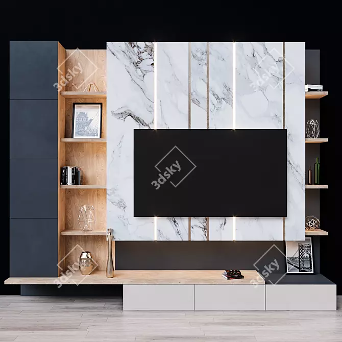 Modern TV Console Stand - Black 3D model image 1