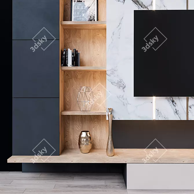 Modern TV Console Stand - Black 3D model image 2