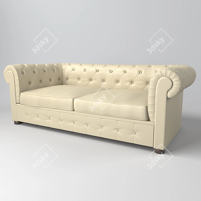 Elegant Cream Leather Sofa 3D model image 1