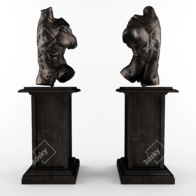 Bronze Male Torso Sculpture 3D model image 2
