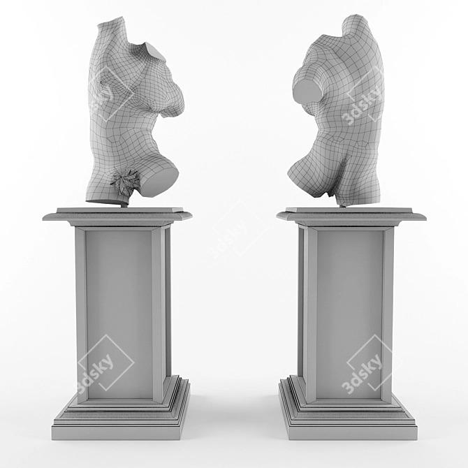 Bronze Male Torso Sculpture 3D model image 3