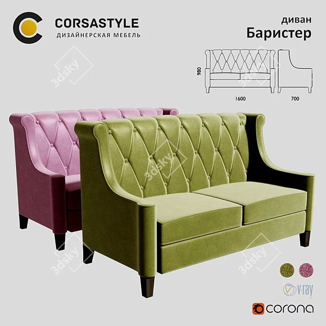 Elegant Barister Sofa 3D model image 1