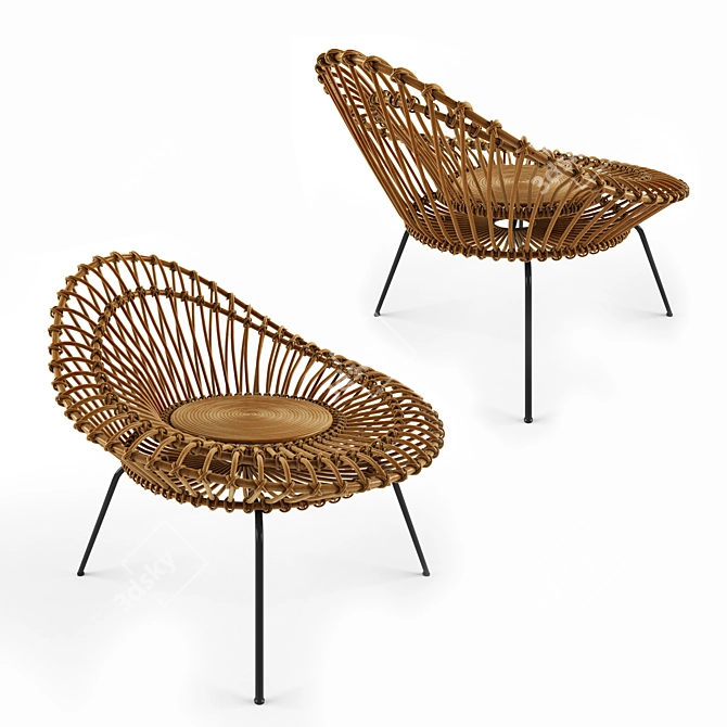  Franco Albini Rattan Lounge Chair 3D model image 1