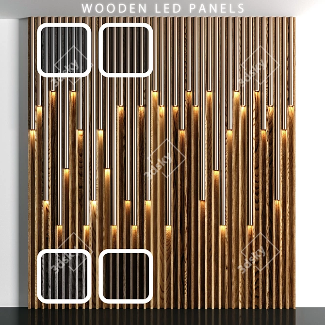 Wooden Panel LED Lights 3D model image 1