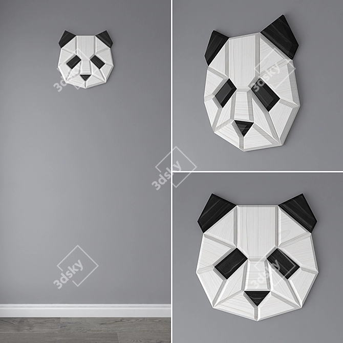 Wooden Panda Wall Decor 3D model image 3