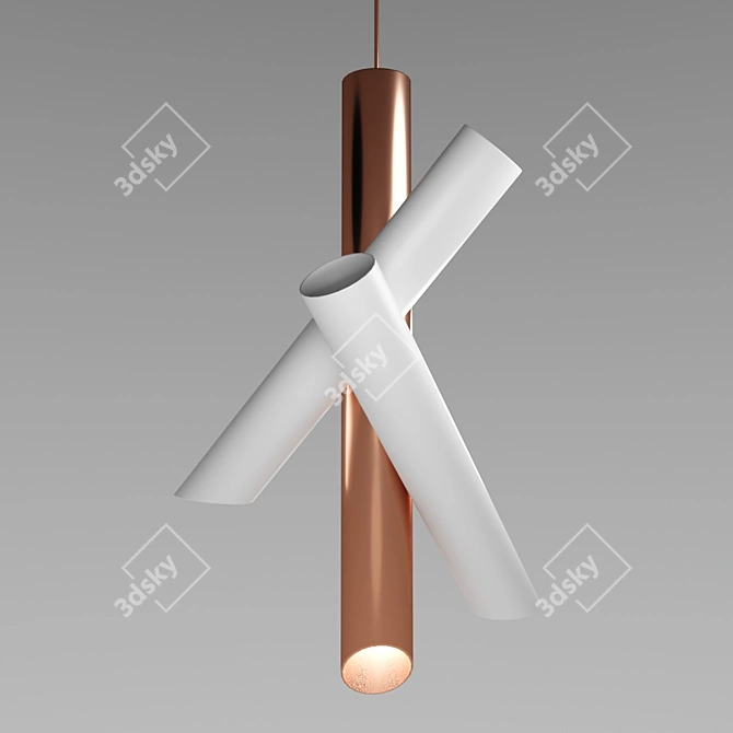 Gold Metal Pendant Light - Tubes 3D model image 1