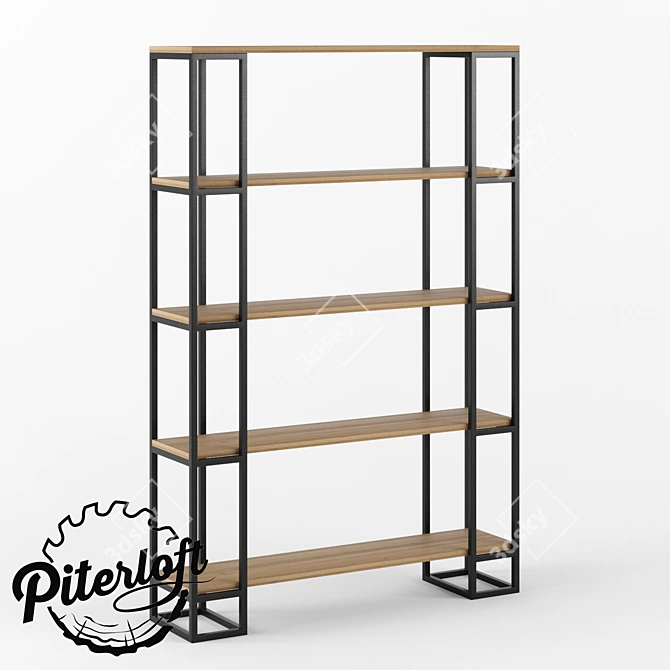 Industrial Wooden Metal Rack 3D model image 1