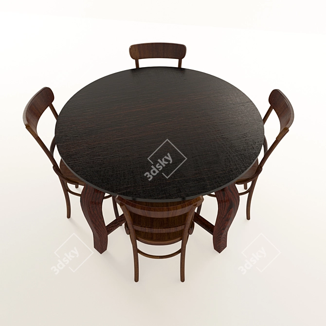 Viennese Dining Set: Table & Chairs 3D model image 2