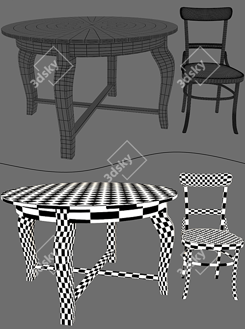 Viennese Dining Set: Table & Chairs 3D model image 3