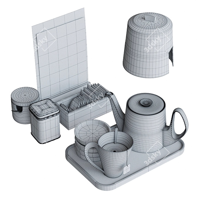 Elegant Tea Decor Set 3D model image 3