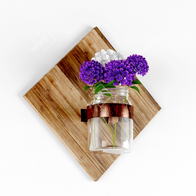 Floral Glass Jar Wooden Decor 3D model image 2