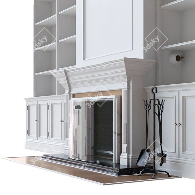 Modern Shelving Fireplace 3D model image 2