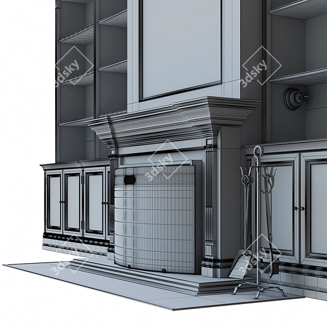 Modern Shelving Fireplace 3D model image 3