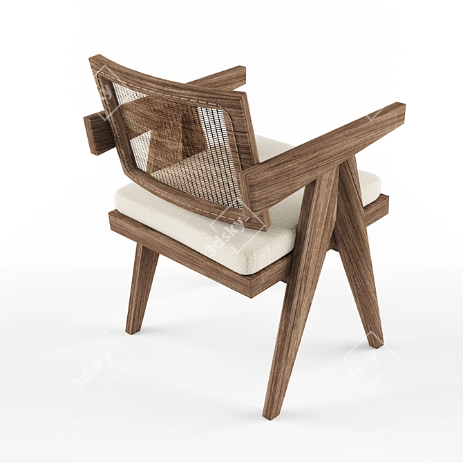 Pierre Jeanneret Teak Wicker Chair 3D model image 2