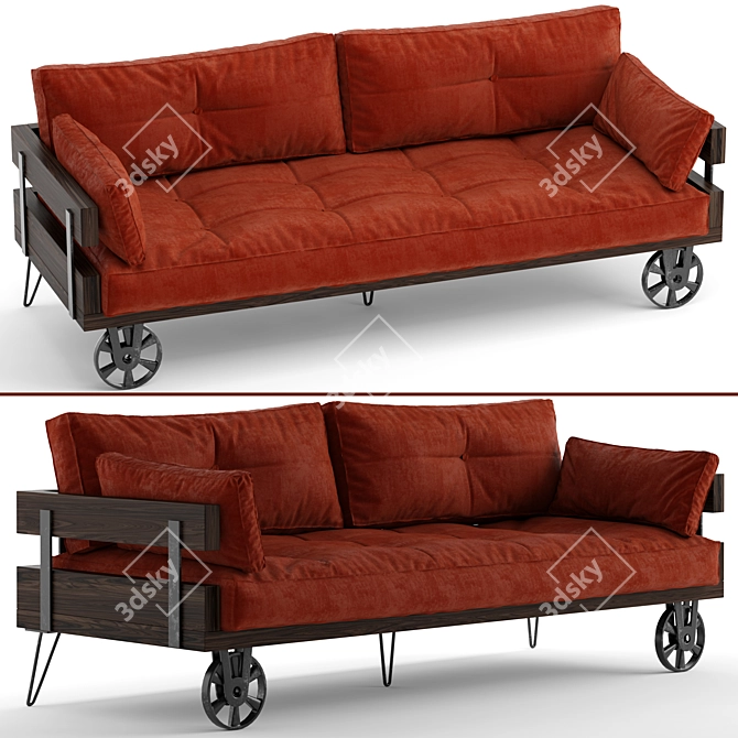 Retro-inspired Loft Vintage Sofa 3D model image 1