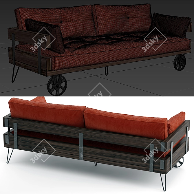 Retro-inspired Loft Vintage Sofa 3D model image 2