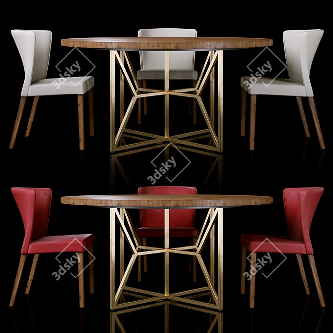 Curran Dining Set: Chairs & Round Table 3D model image 1