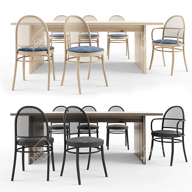 Elegant 6-8 Person Wood Dining Set 3D model image 1