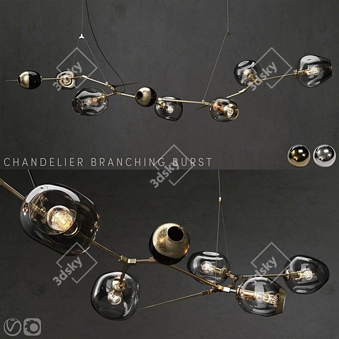 Title: Branching Burst 6-Lamp Chandelier 3D model image 1
