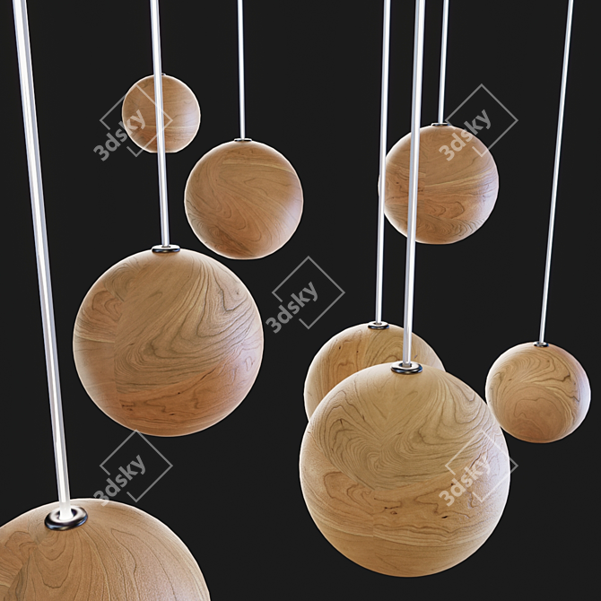 10cm Wooden Pendant Sphere 3D model image 2