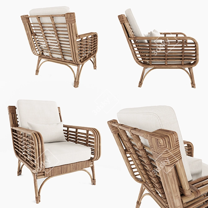 Square Rattan Chair with Cushions 3D model image 1