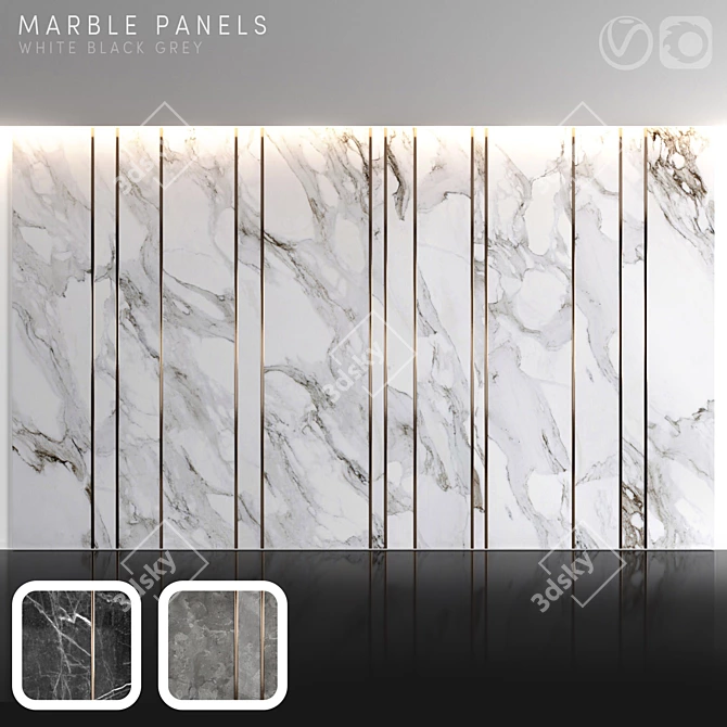 Marble & Brass Wall Panels 3D model image 1