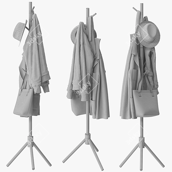 Elegant LENDRA Wooden Coat Rack 3D model image 3