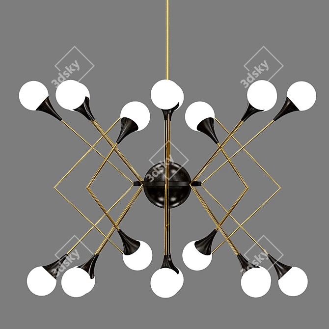 Stilnovo Style Chandelier: Murano Glass & Brass 3D model image 1