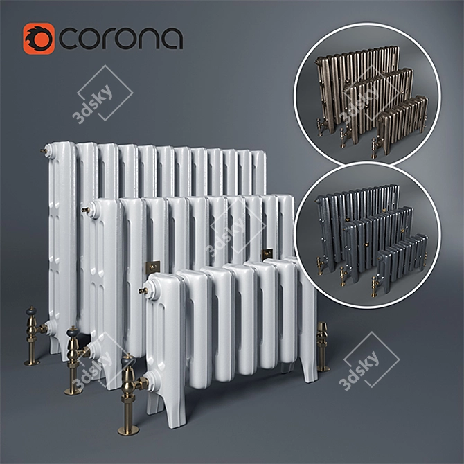 Vintage-Inspired Cast Iron Radiators 3D model image 1