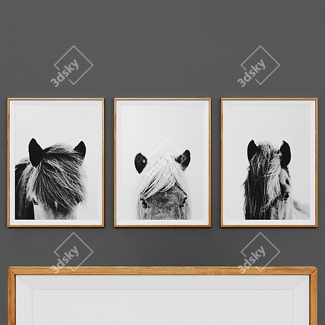 Rustic Trio: Wooden Framed Picture Set 3D model image 1